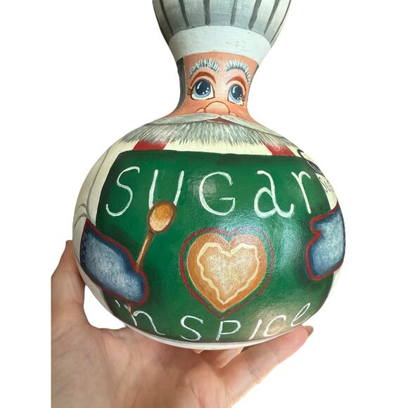 Hand painted Gourd‎ Art Chef Sugar Spice Kitchen Decor Whimsical Folk Art Signed - Picture 2 of 11